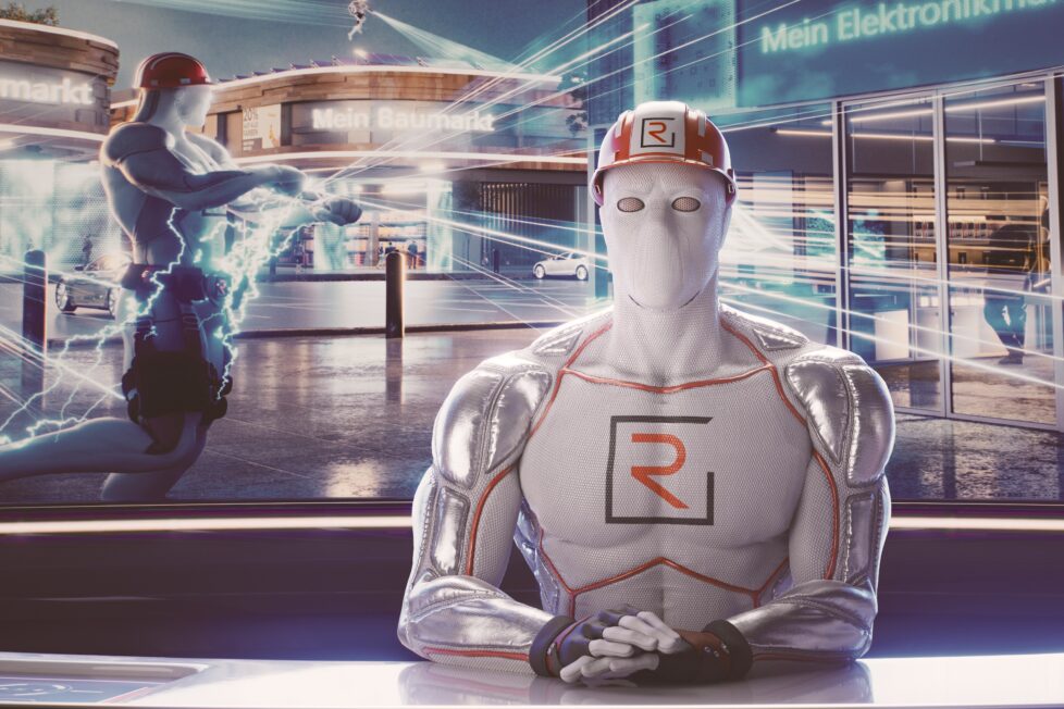 Markenzeichen der Rau + Rückert GmbH ist Superheld „RüGo“. So innovativ wie die Symbolfigur ist auch das Konzept der Spezialisten für Gebäudehüllen. Fotomontage: Rau + Rückert GmbH